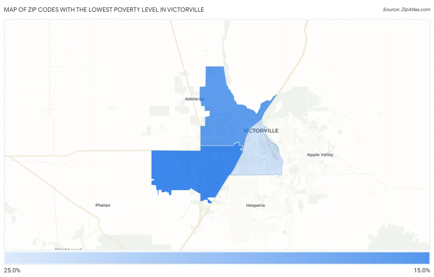 Zip Codes with the Lowest Poverty Level in Victorville Map