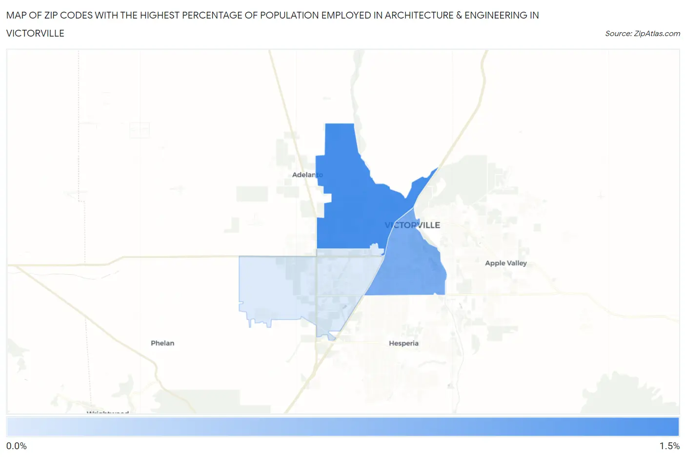 Zip Codes with the Highest Percentage of Population Employed in Architecture & Engineering in Victorville Map