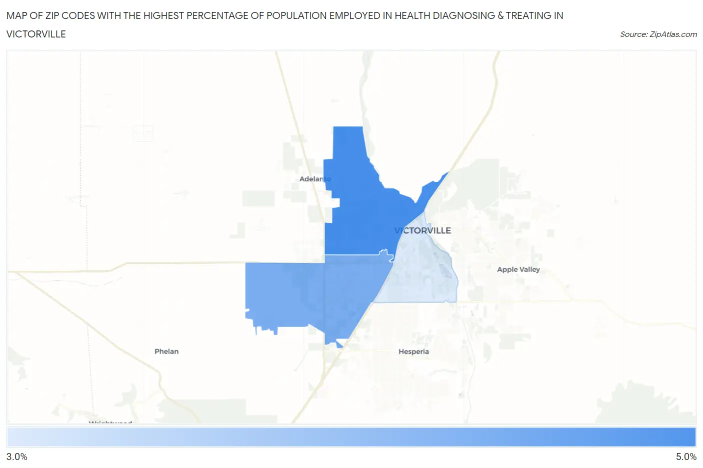Zip Codes with the Highest Percentage of Population Employed in Health Diagnosing & Treating in Victorville Map