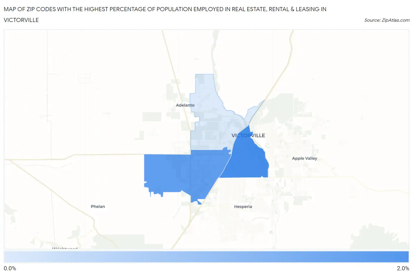 Zip Codes with the Highest Percentage of Population Employed in Real Estate, Rental & Leasing in Victorville Map