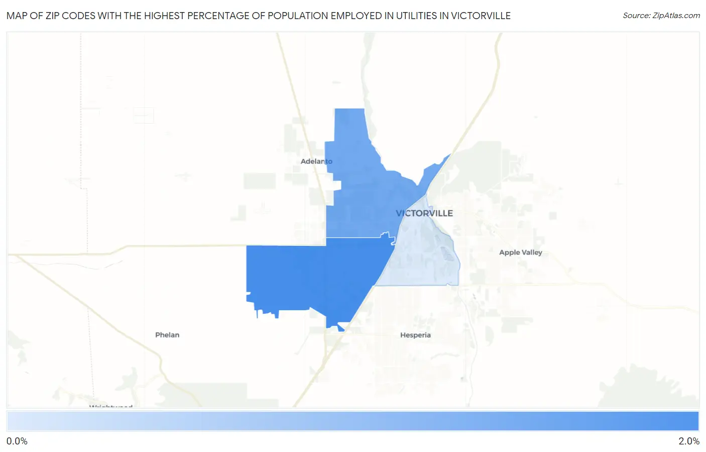 Zip Codes with the Highest Percentage of Population Employed in Utilities in Victorville Map