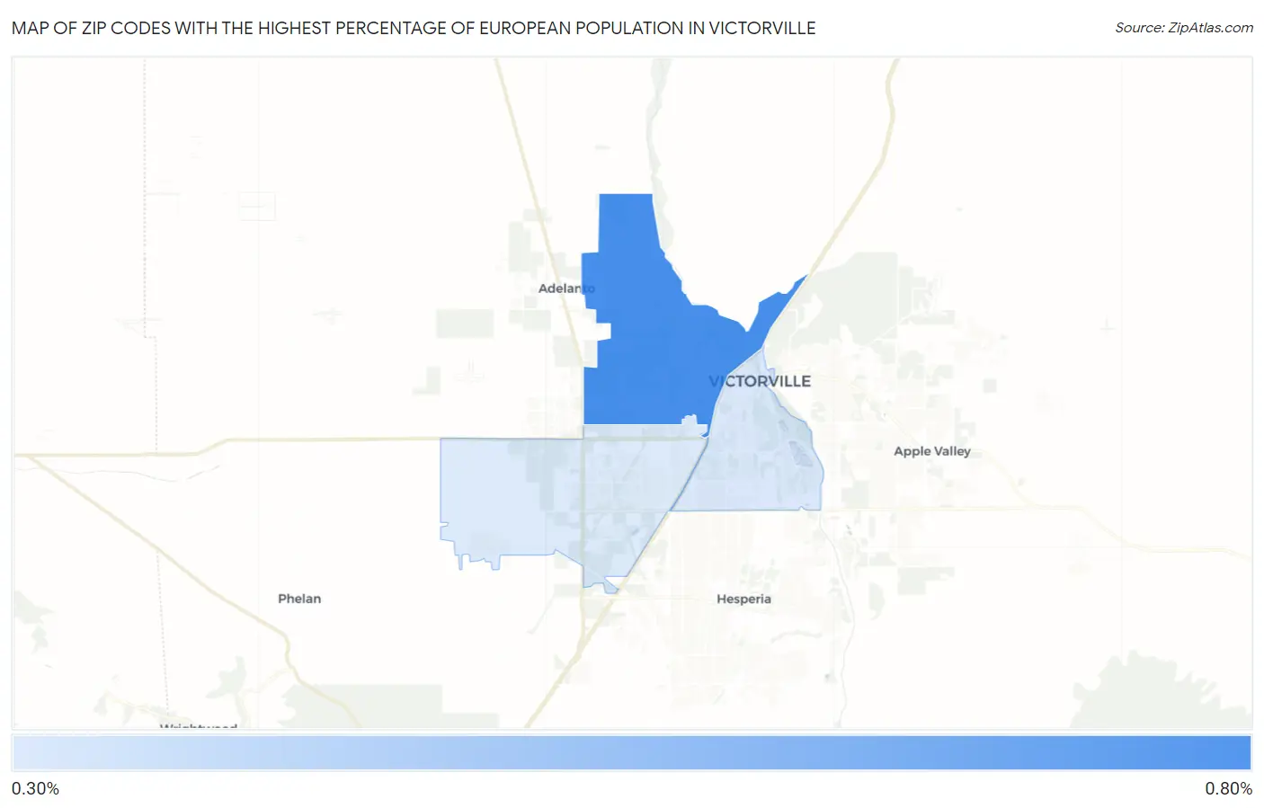 Zip Codes with the Highest Percentage of European Population in Victorville Map