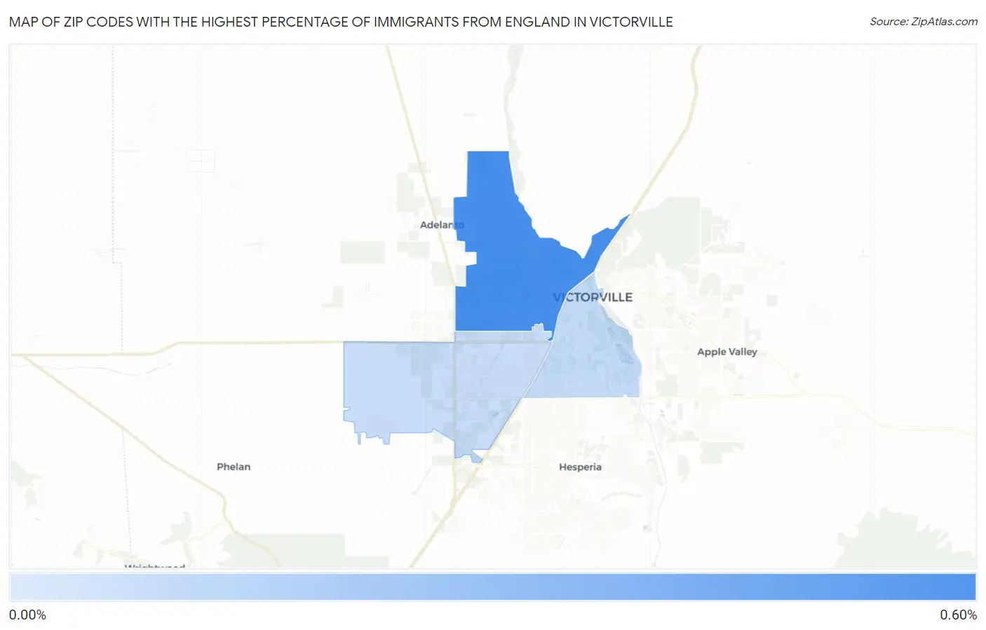 Zip Codes with the Highest Percentage of Immigrants from England in Victorville Map