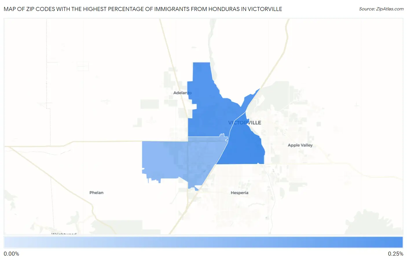 Zip Codes with the Highest Percentage of Immigrants from Honduras in Victorville Map