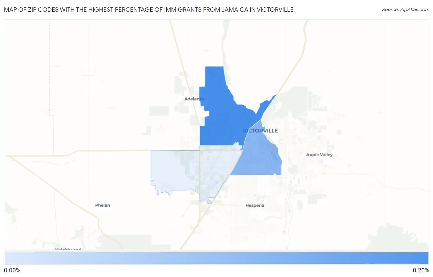 Zip Codes with the Highest Percentage of Immigrants from Jamaica in Victorville Map