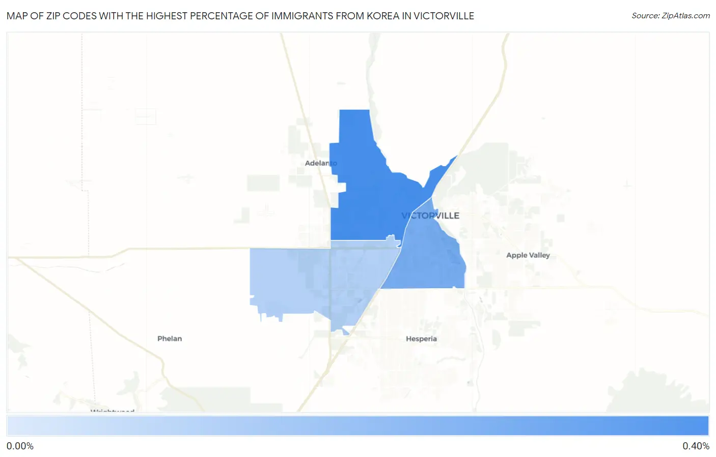 Zip Codes with the Highest Percentage of Immigrants from Korea in Victorville Map
