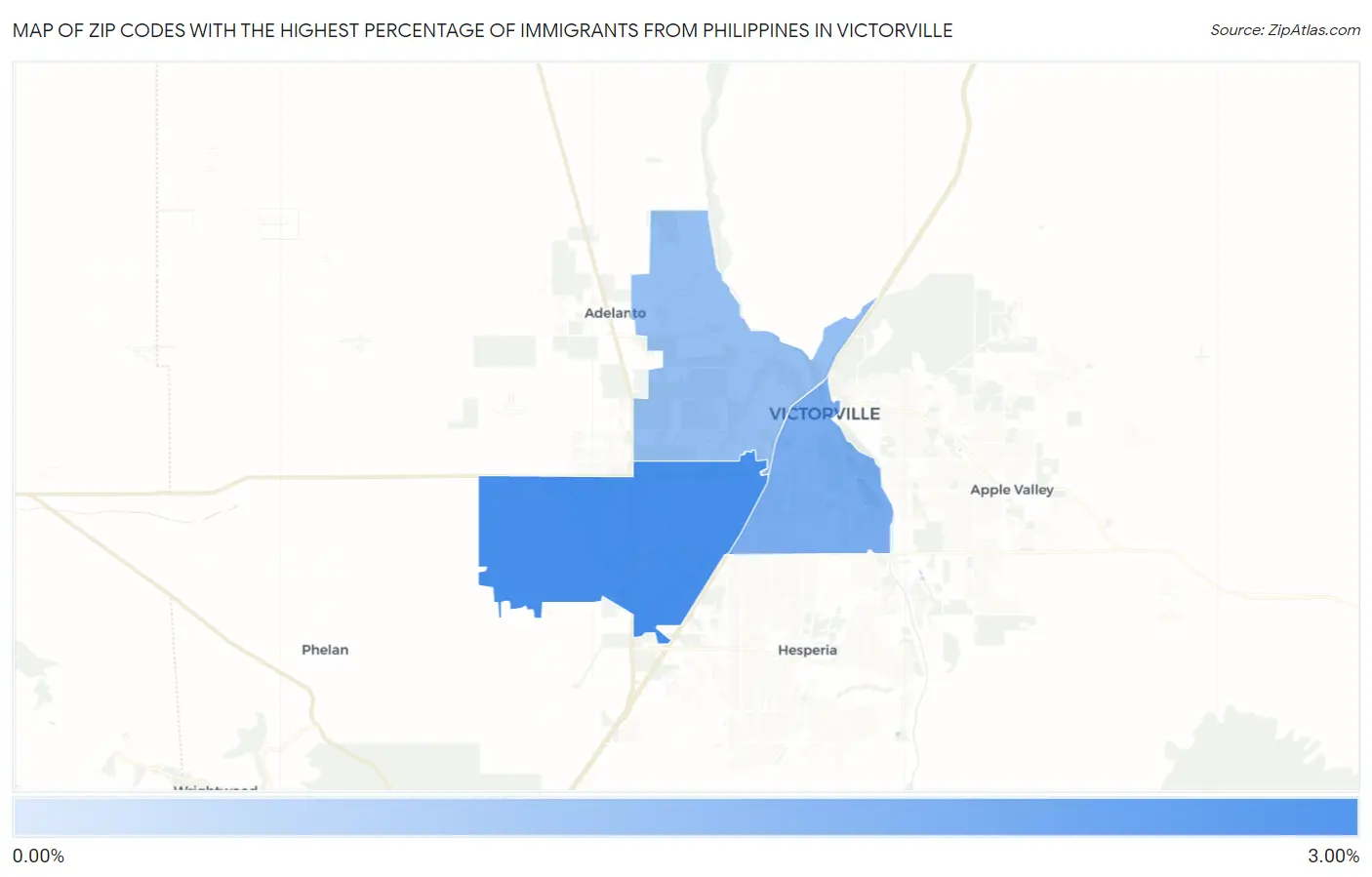 Zip Codes with the Highest Percentage of Immigrants from Philippines in Victorville Map