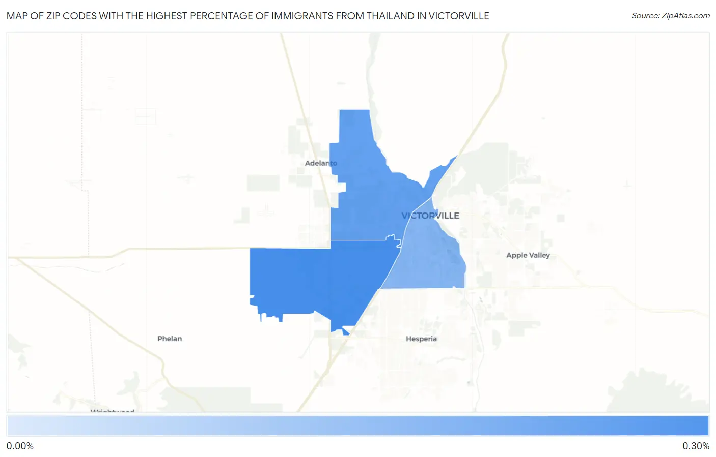 Zip Codes with the Highest Percentage of Immigrants from Thailand in Victorville Map