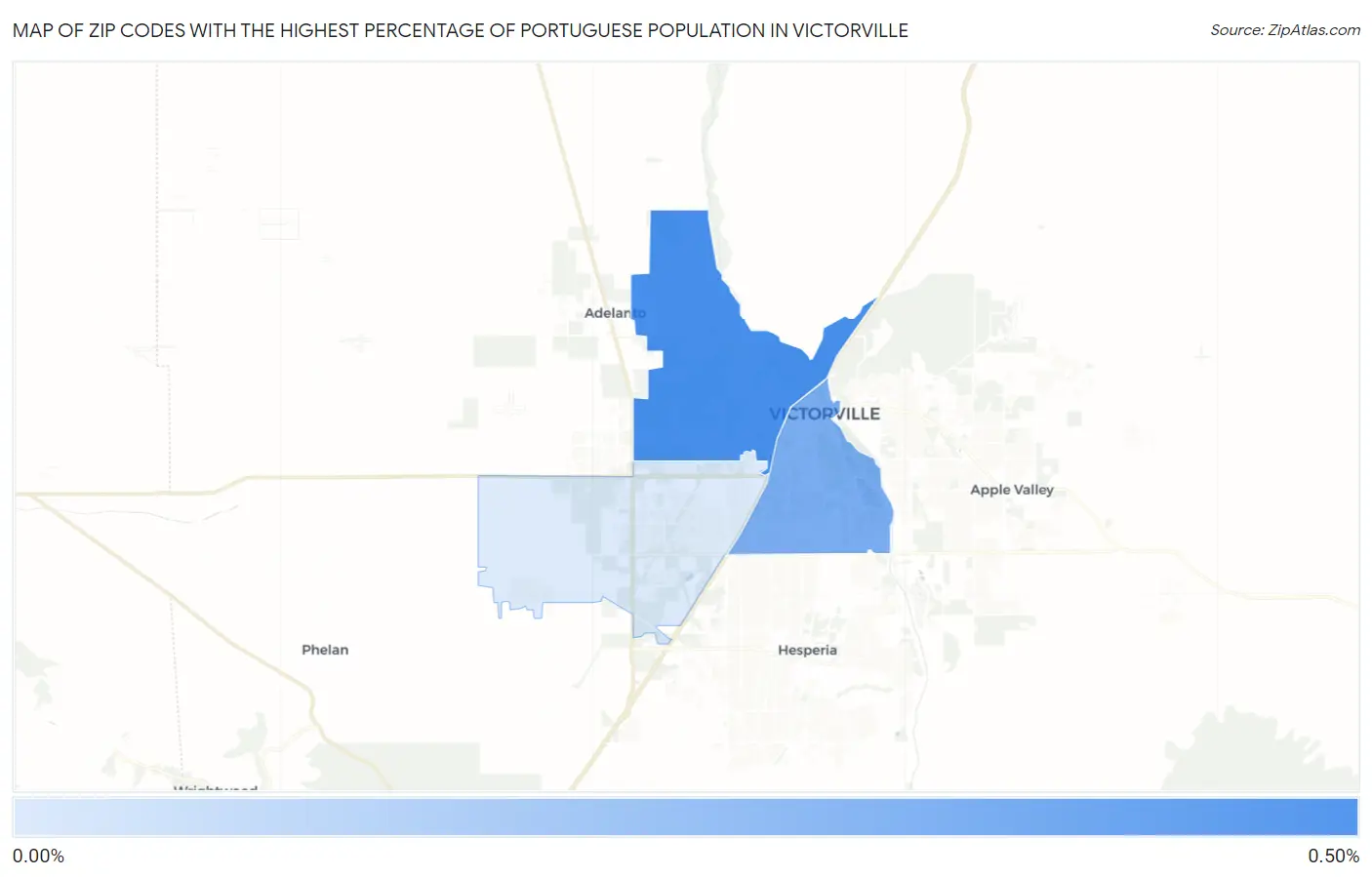 Zip Codes with the Highest Percentage of Portuguese Population in Victorville Map