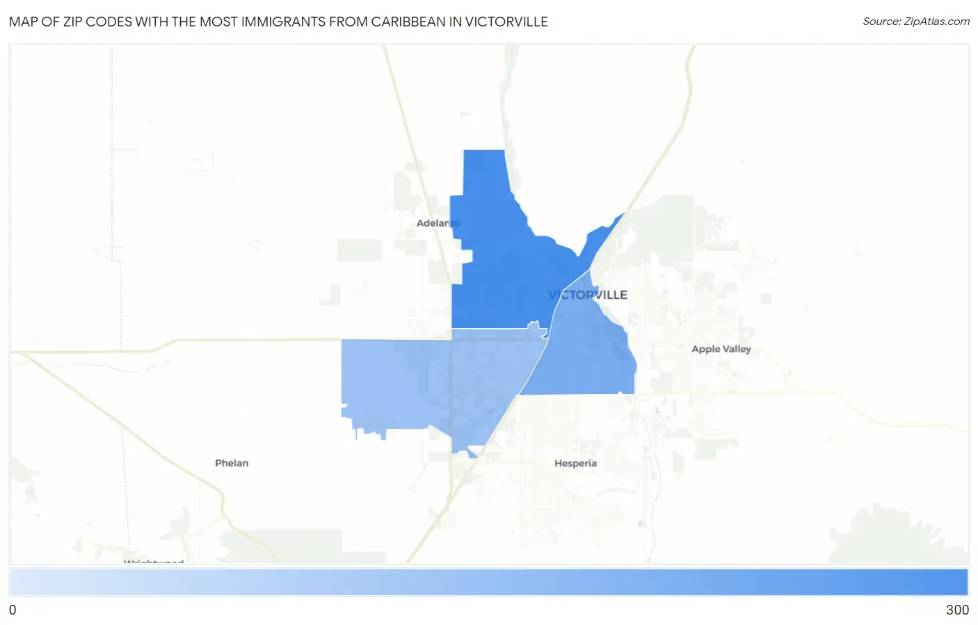 Zip Codes with the Most Immigrants from Caribbean in Victorville Map
