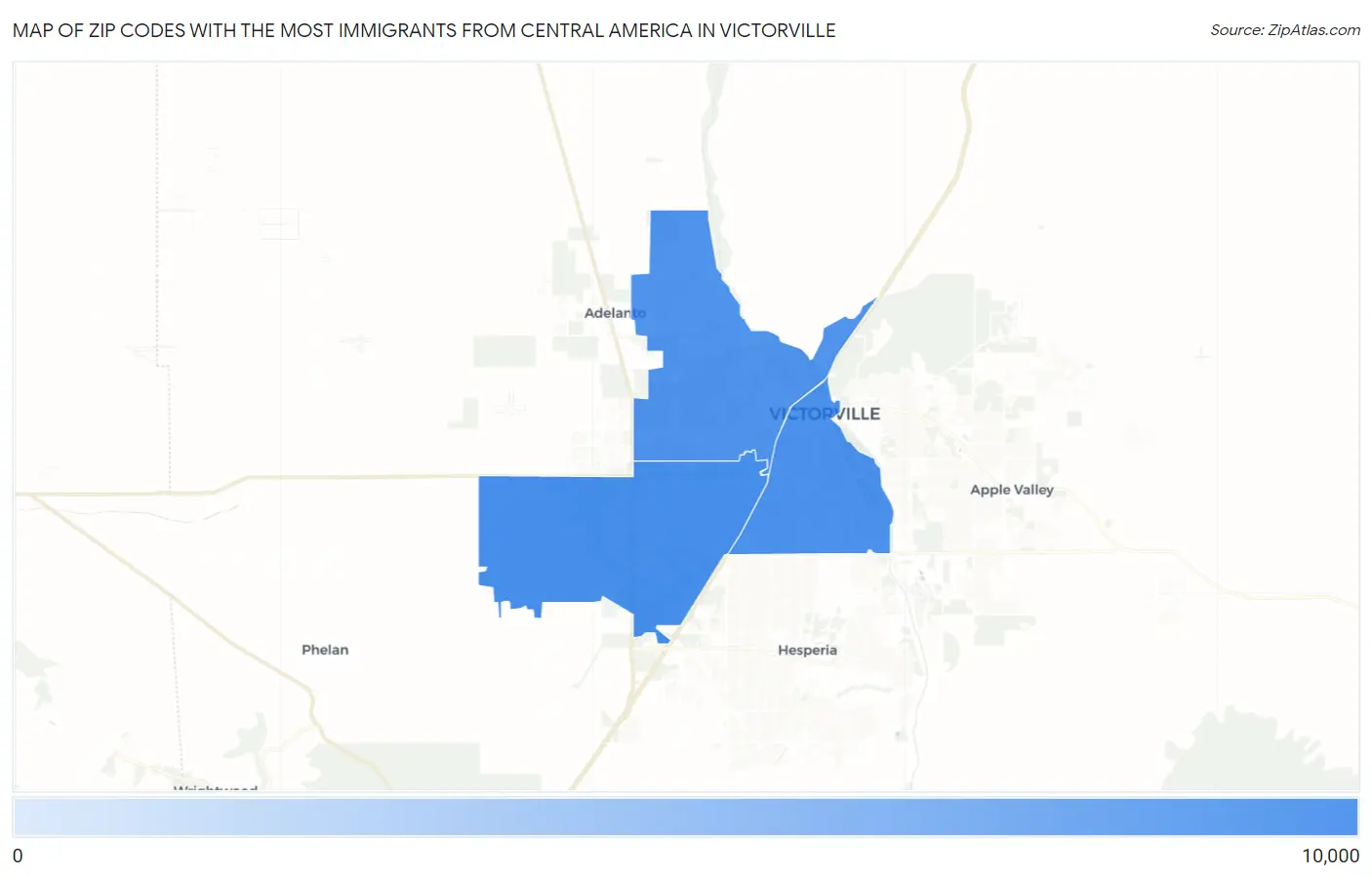 Zip Codes with the Most Immigrants from Central America in Victorville Map