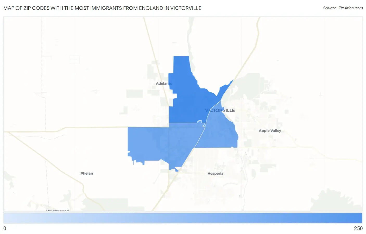Zip Codes with the Most Immigrants from England in Victorville Map