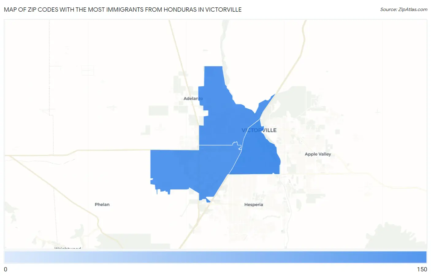 Zip Codes with the Most Immigrants from Honduras in Victorville Map