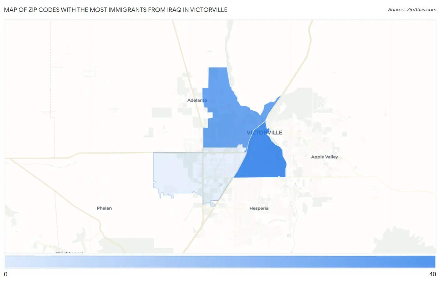 Zip Codes with the Most Immigrants from Iraq in Victorville Map