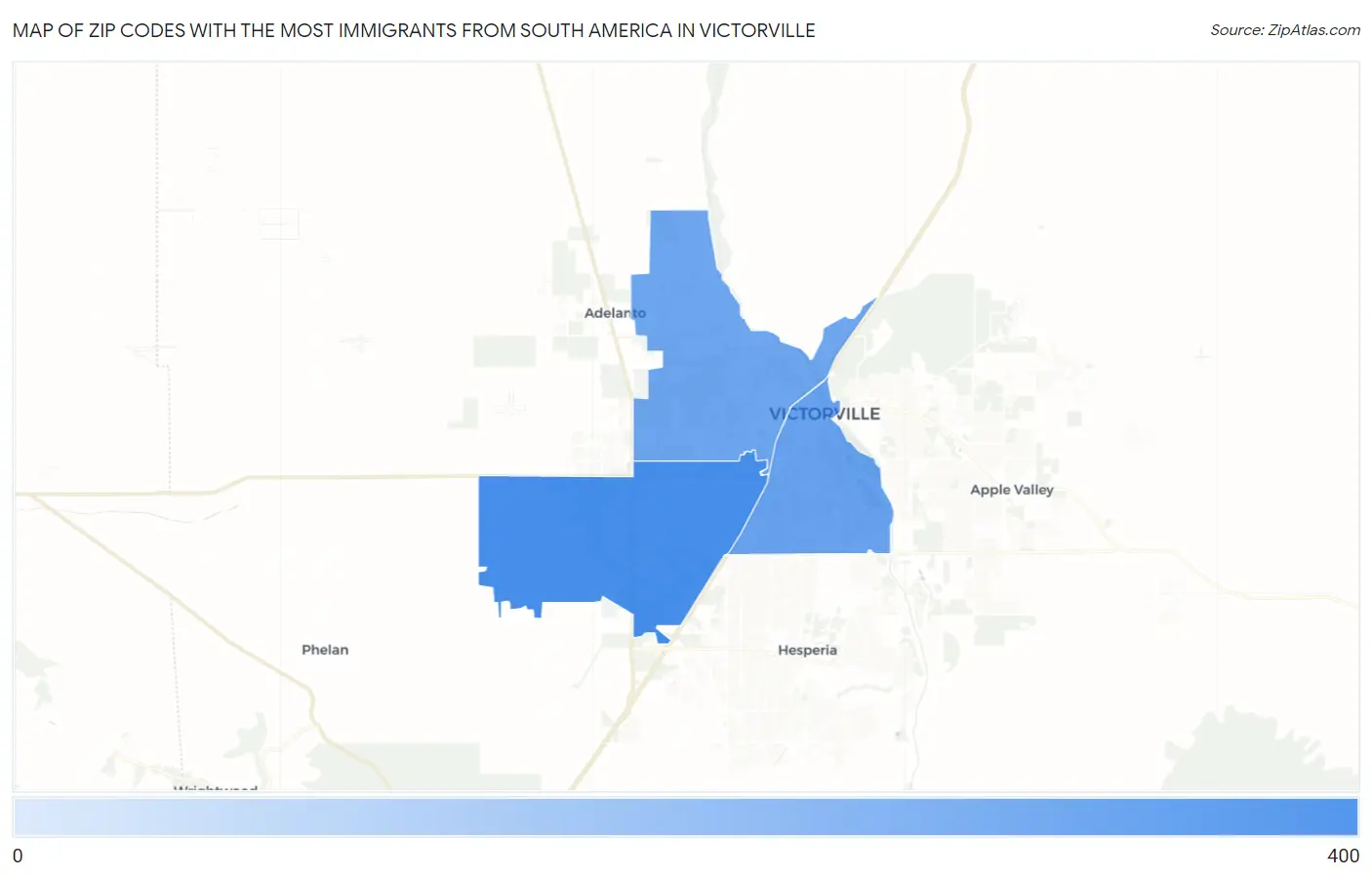 Zip Codes with the Most Immigrants from South America in Victorville Map