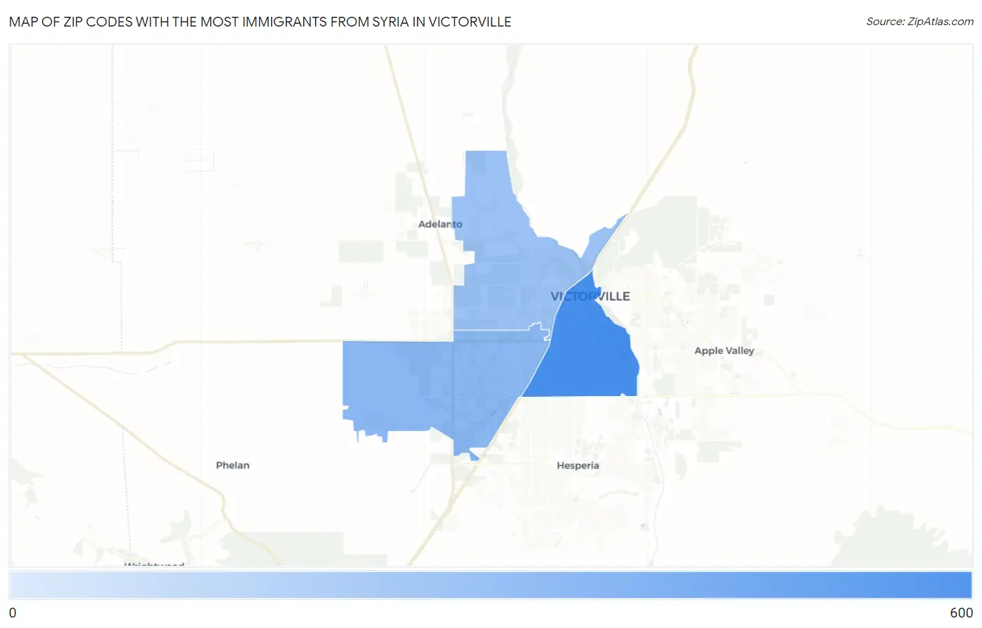 Zip Codes with the Most Immigrants from Syria in Victorville Map