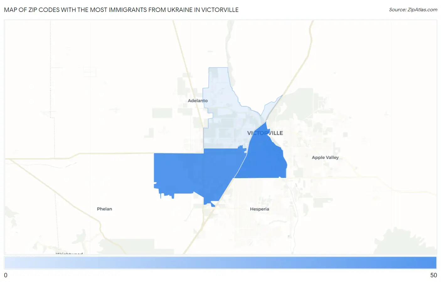 Zip Codes with the Most Immigrants from Ukraine in Victorville Map
