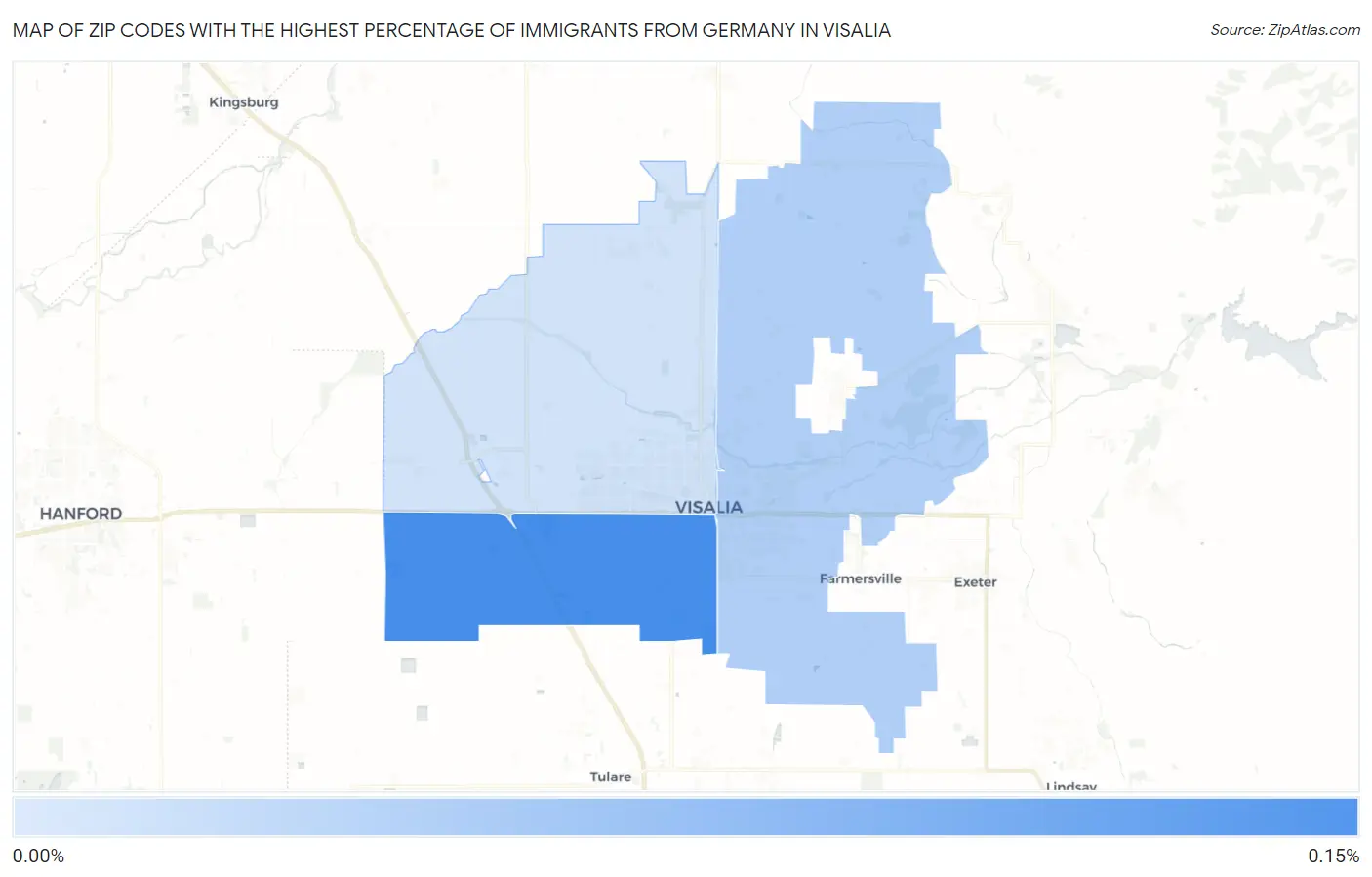 Zip Codes with the Highest Percentage of Immigrants from Germany in Visalia Map