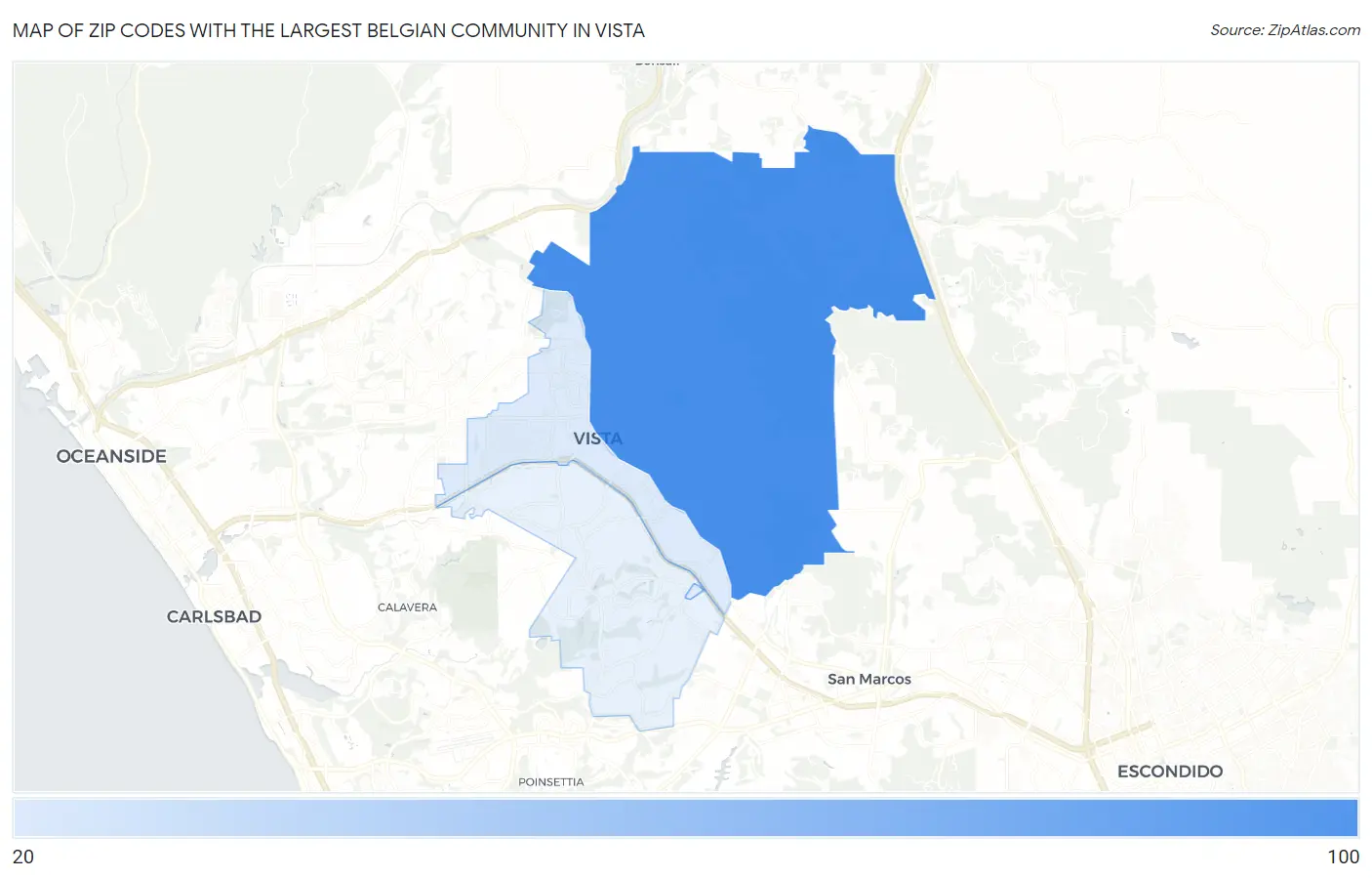 Zip Codes with the Largest Belgian Community in Vista Map