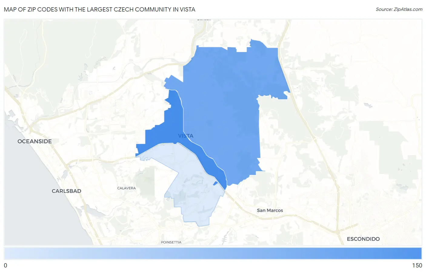Zip Codes with the Largest Czech Community in Vista Map