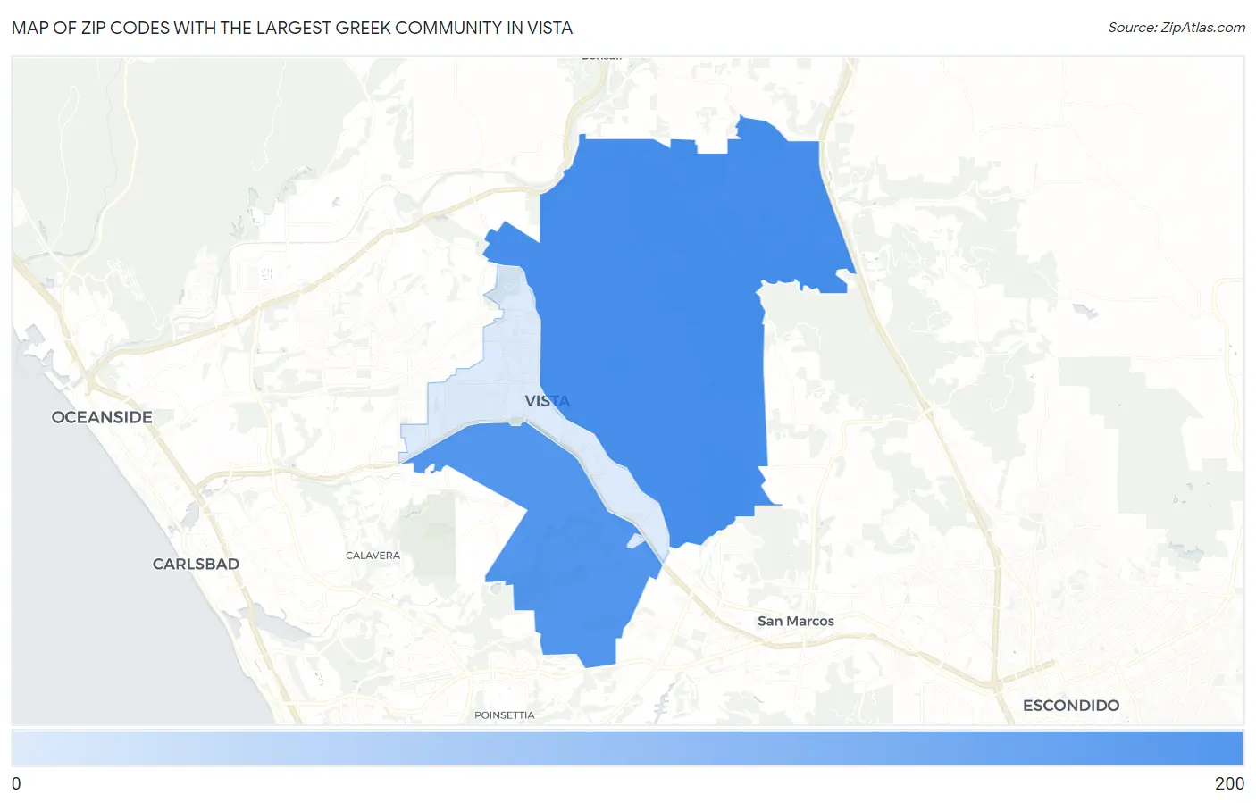 Zip Codes with the Largest Greek Community in Vista Map