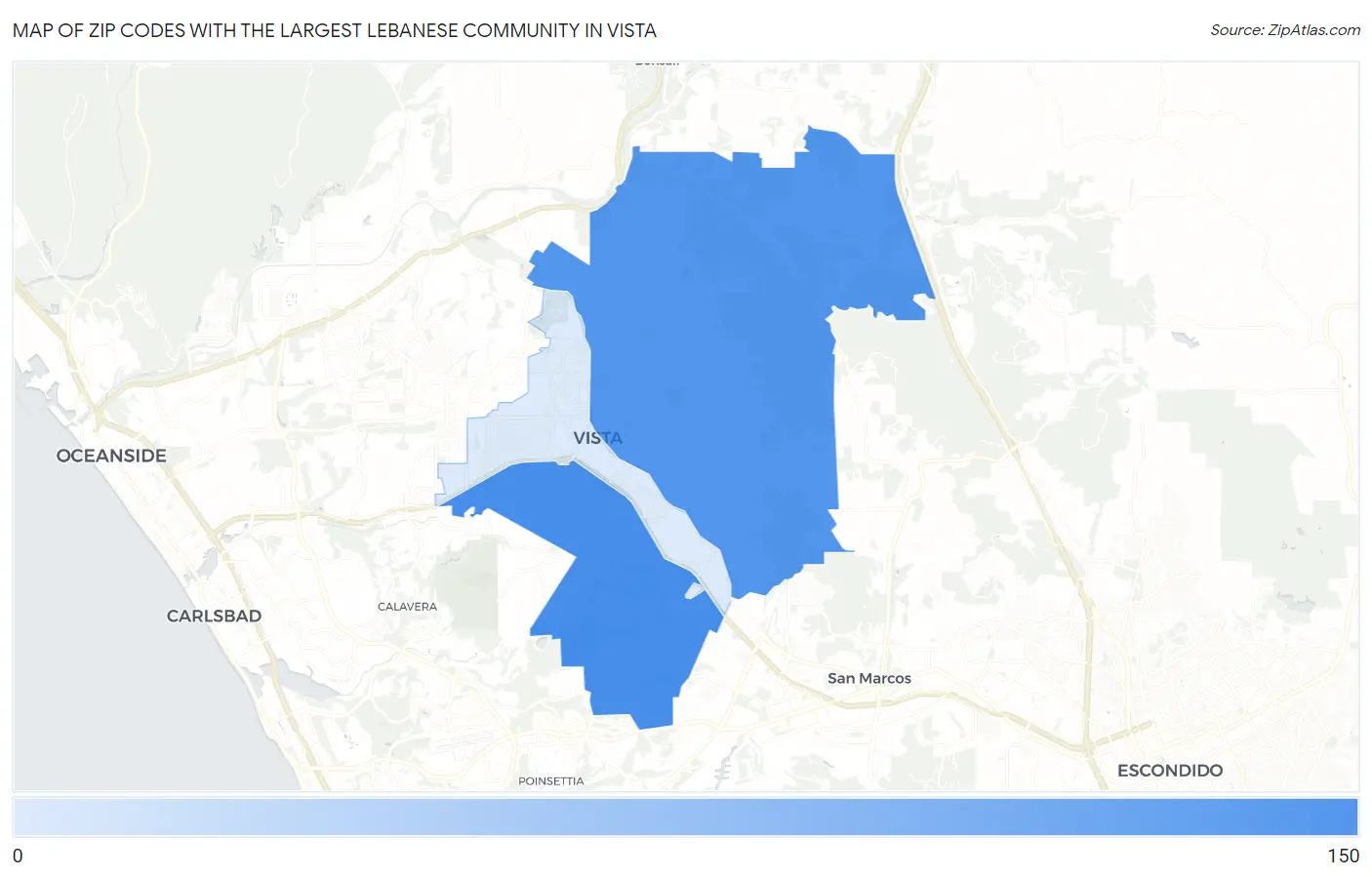 Zip Codes with the Largest Lebanese Community in Vista Map