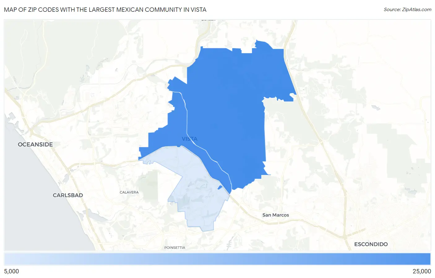 Zip Codes with the Largest Mexican Community in Vista Map