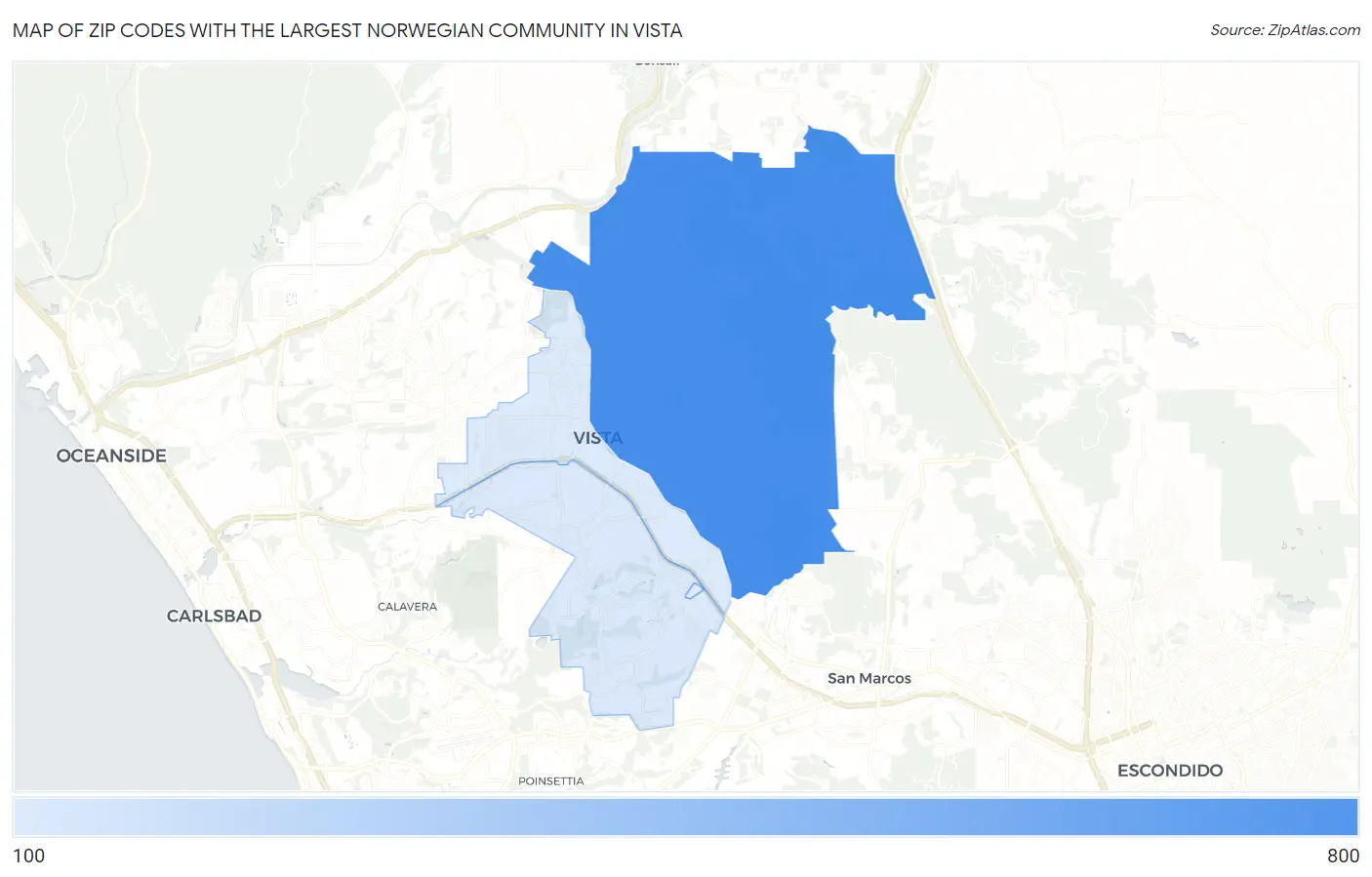 Zip Codes with the Largest Norwegian Community in Vista Map