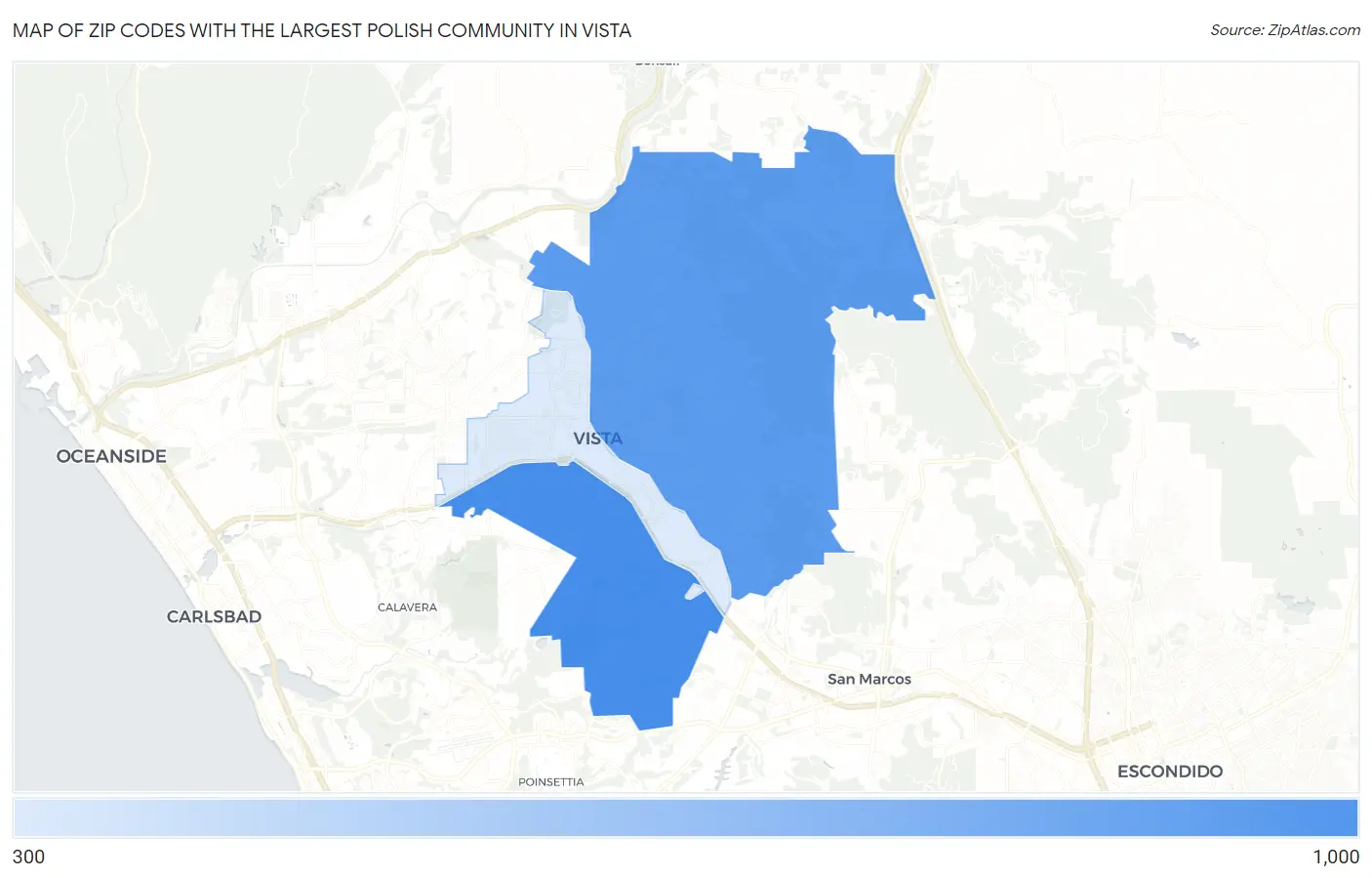 Zip Codes with the Largest Polish Community in Vista Map
