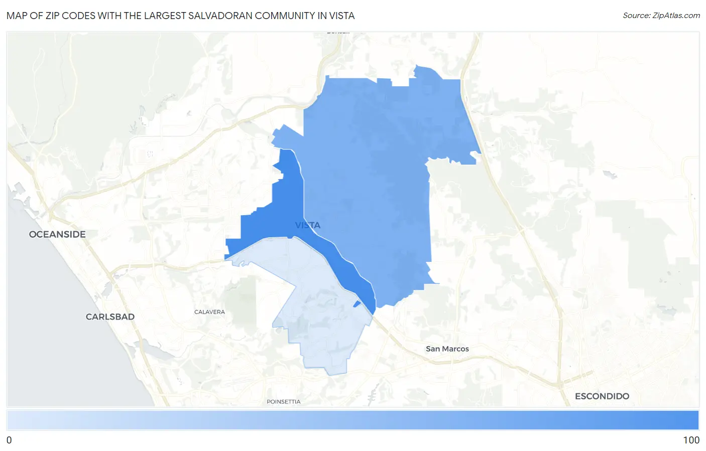 Zip Codes with the Largest Salvadoran Community in Vista Map