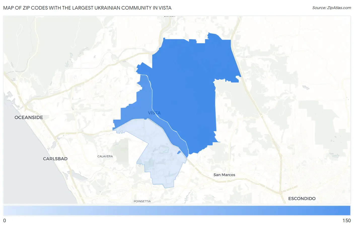 Zip Codes with the Largest Ukrainian Community in Vista Map
