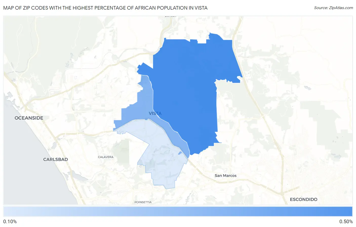 Zip Codes with the Highest Percentage of African Population in Vista Map