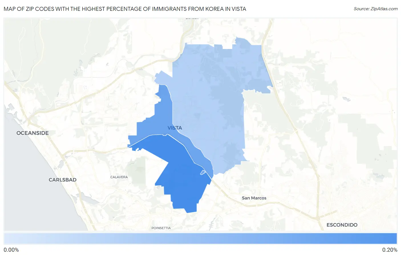 Zip Codes with the Highest Percentage of Immigrants from Korea in Vista Map