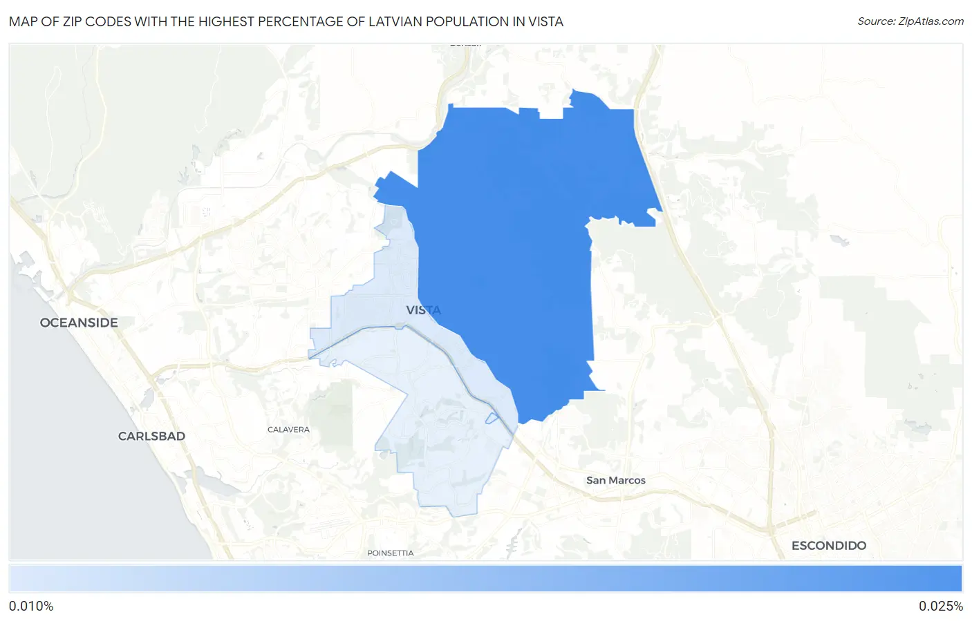 Zip Codes with the Highest Percentage of Latvian Population in Vista Map