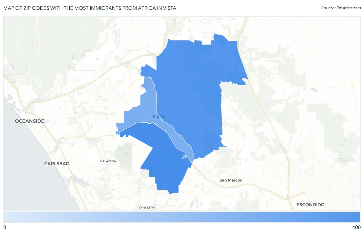 Zip Codes with the Most Immigrants from Africa in Vista Map