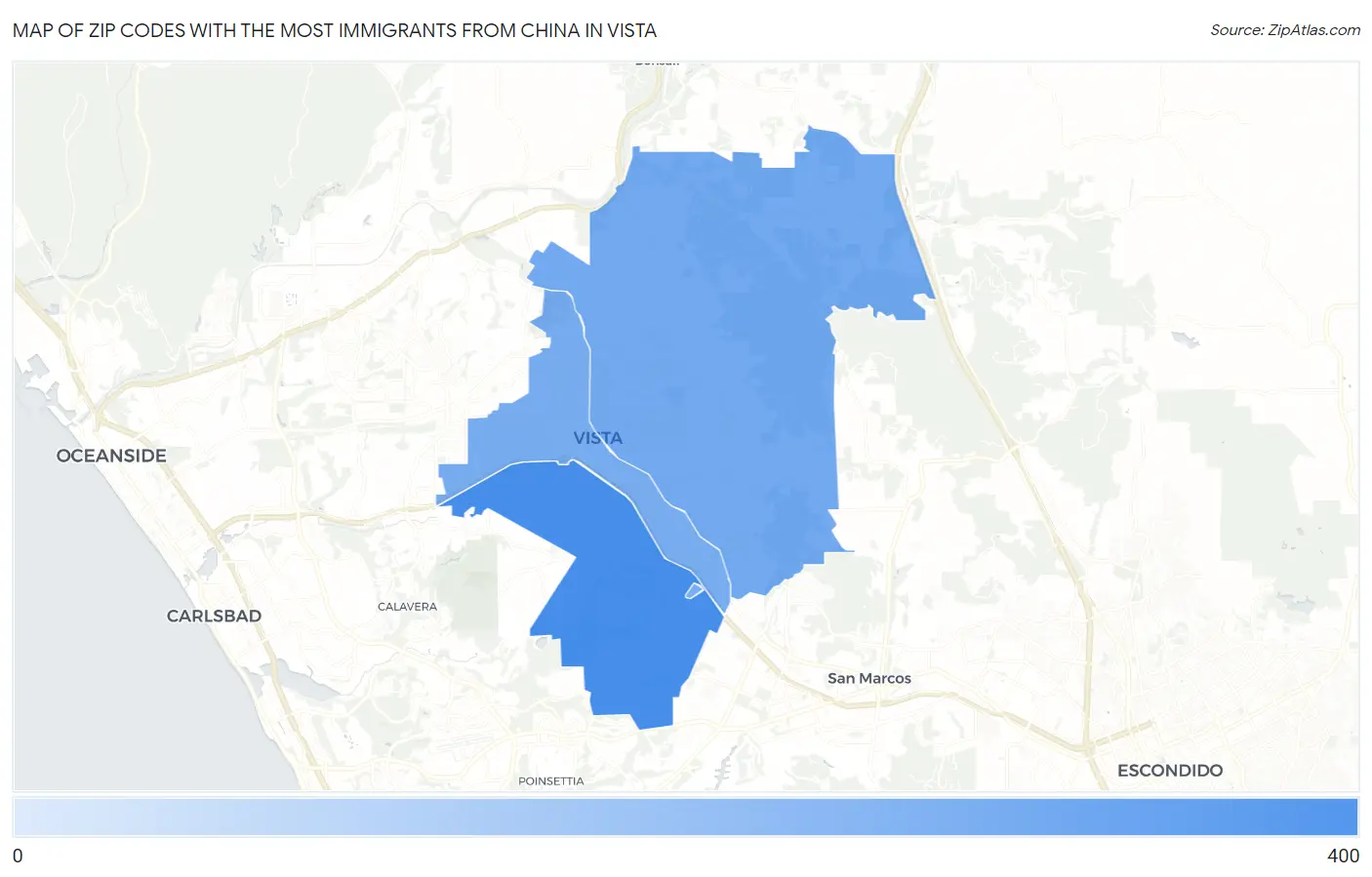 Zip Codes with the Most Immigrants from China in Vista Map