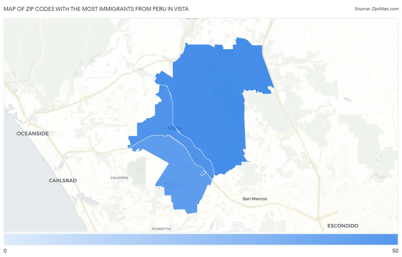 Zip Codes with the Most Immigrants from Peru in Vista Map