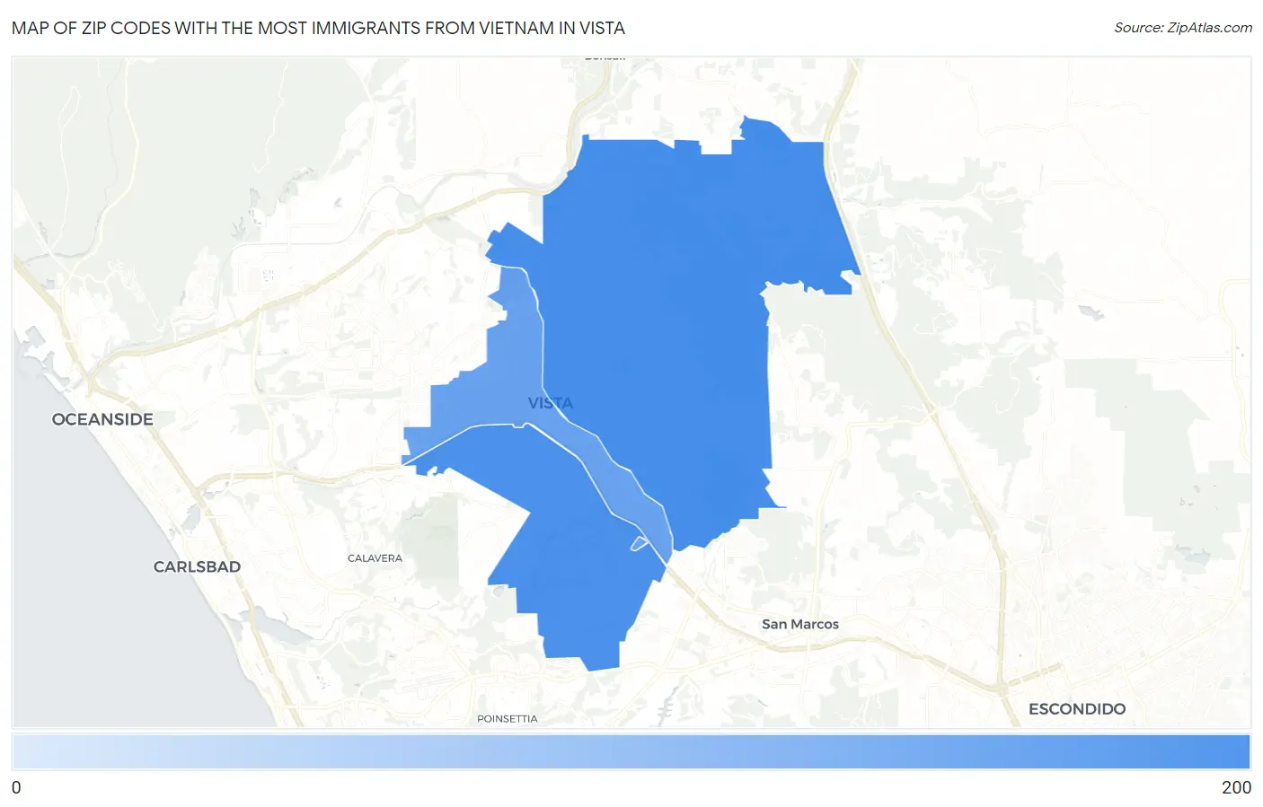 Zip Codes with the Most Immigrants from Vietnam in Vista Map