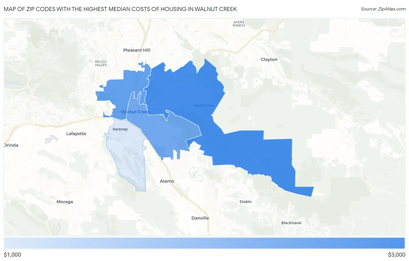 Zip Codes with the Highest Median Costs of Housing in Walnut Creek Map
