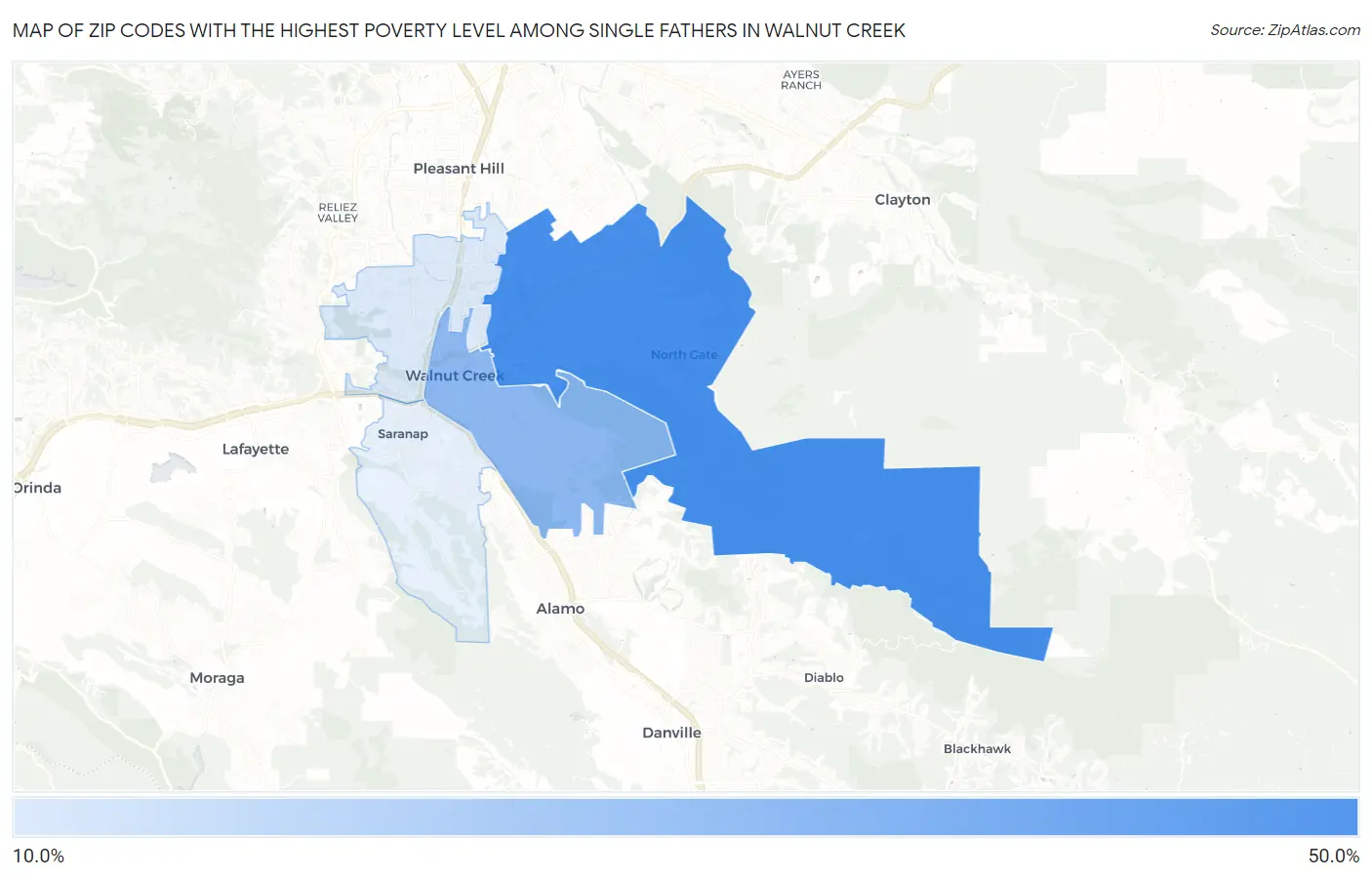Zip Codes with the Highest Poverty Level Among Single Fathers in Walnut Creek Map