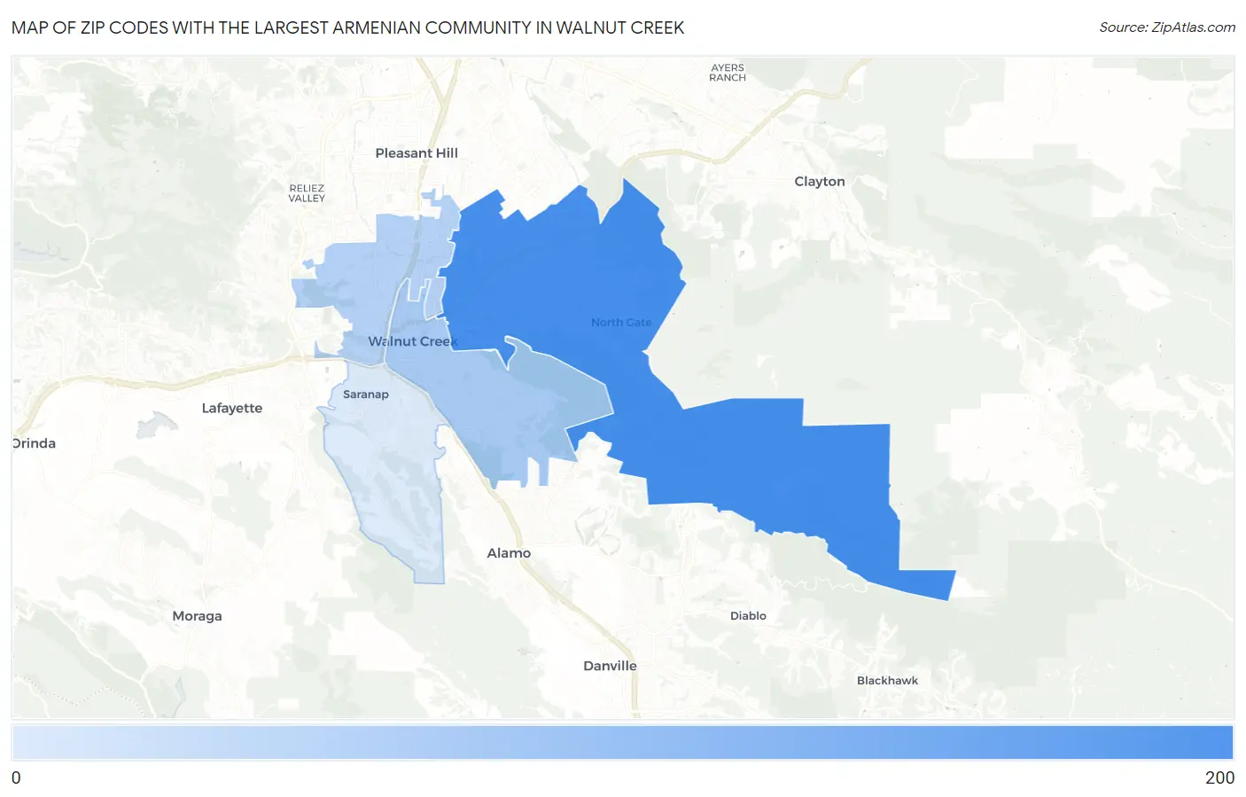 Zip Codes with the Largest Armenian Community in Walnut Creek Map