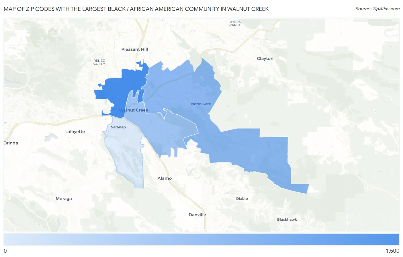 Zip Codes with the Largest Black / African American Community in Walnut Creek Map