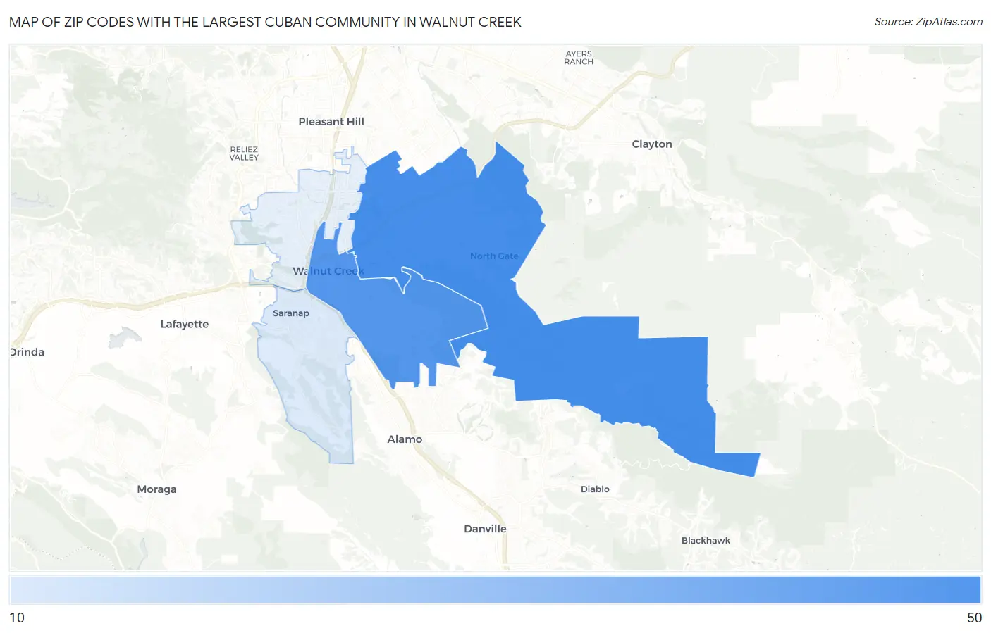 Zip Codes with the Largest Cuban Community in Walnut Creek Map