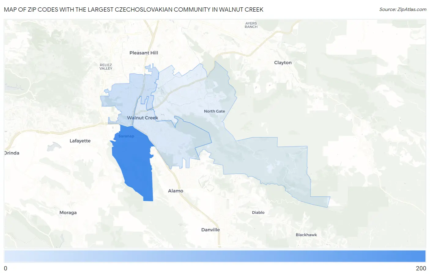 Zip Codes with the Largest Czechoslovakian Community in Walnut Creek Map