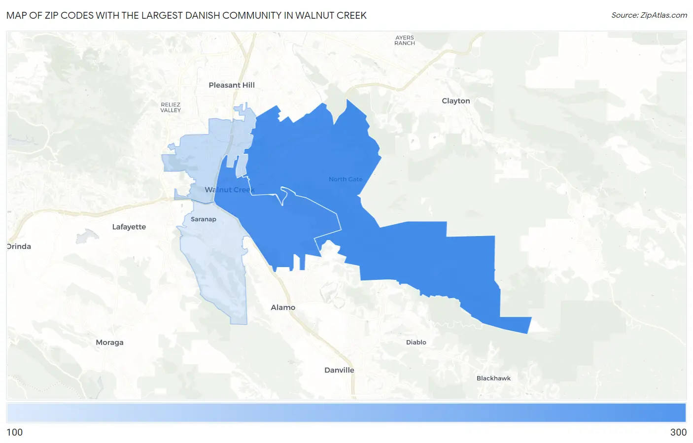 Zip Codes with the Largest Danish Community in Walnut Creek Map