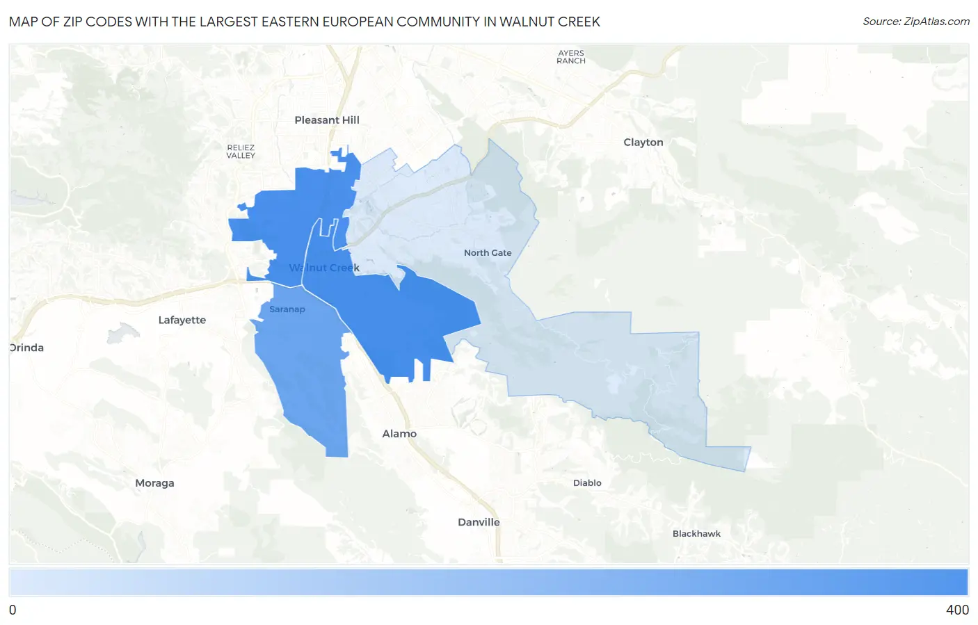 Zip Codes with the Largest Eastern European Community in Walnut Creek Map