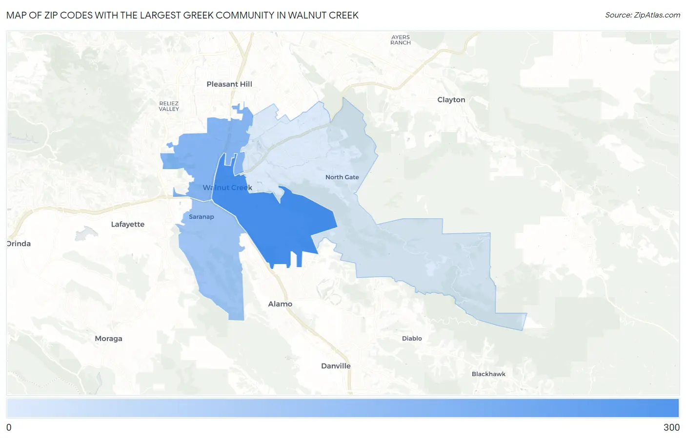 Zip Codes with the Largest Greek Community in Walnut Creek Map