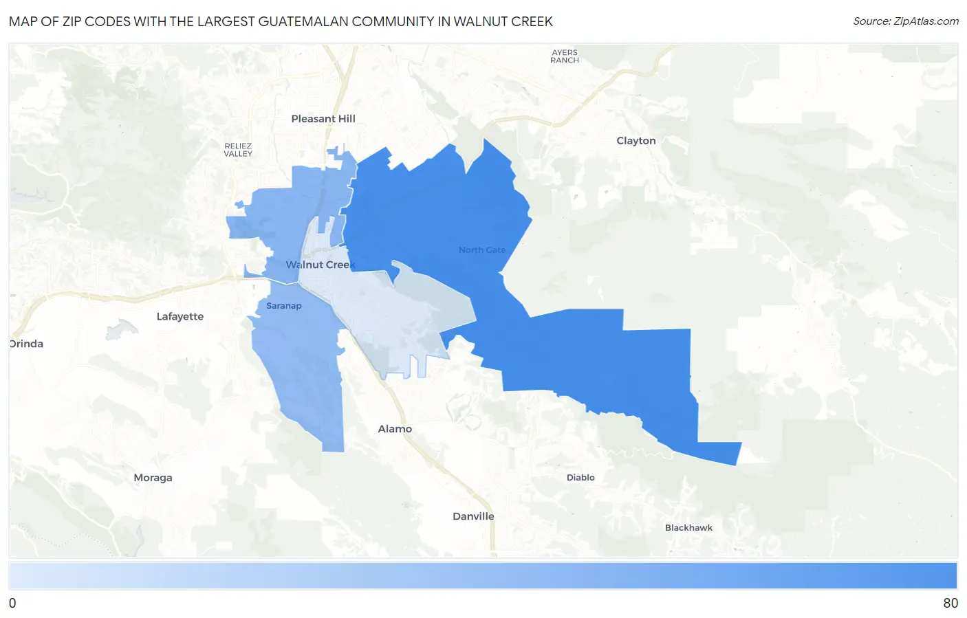 Zip Codes with the Largest Guatemalan Community in Walnut Creek Map