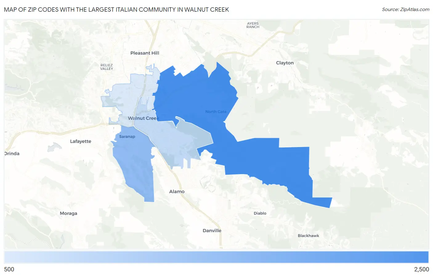 Zip Codes with the Largest Italian Community in Walnut Creek Map