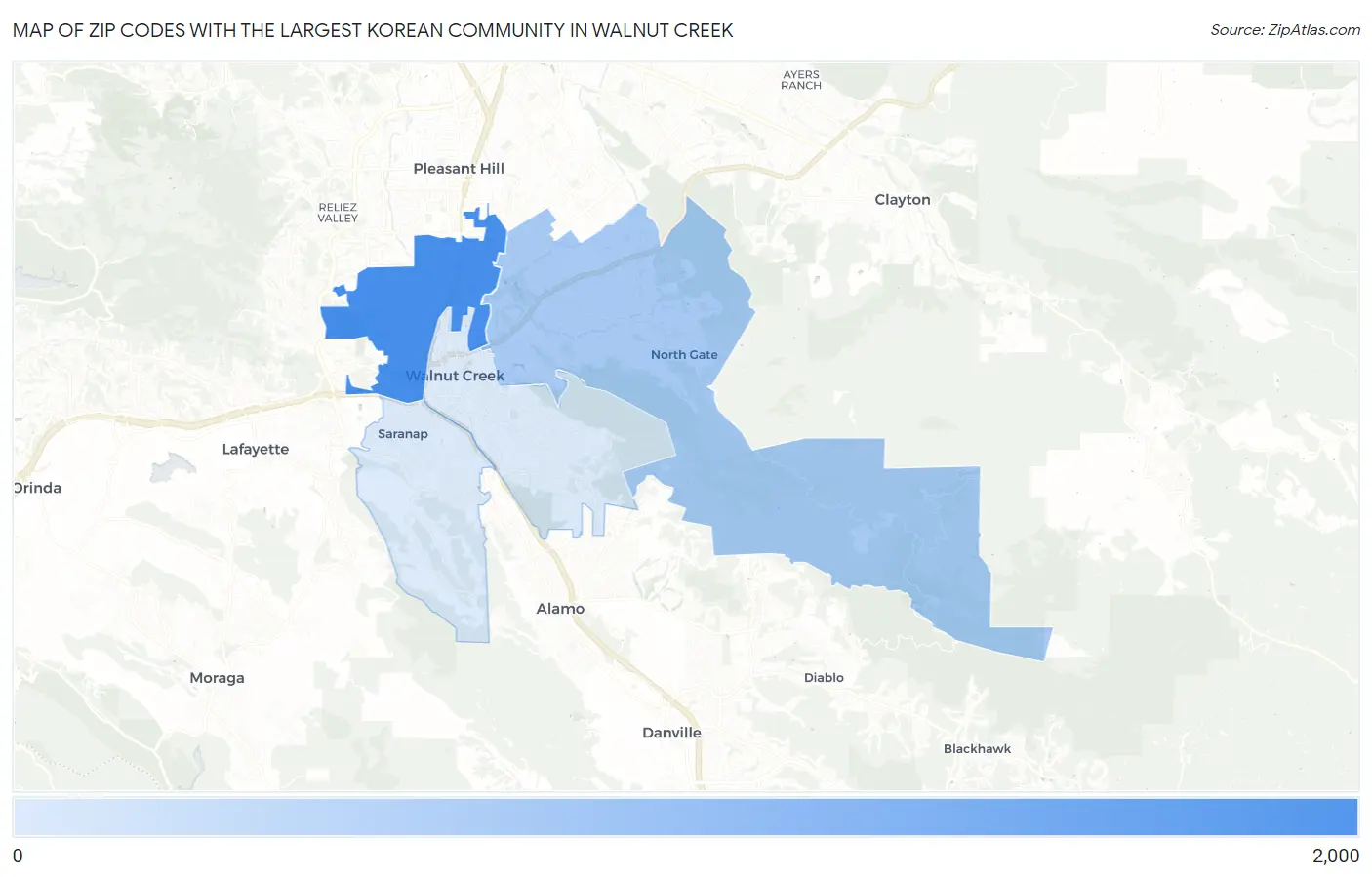 Zip Codes with the Largest Korean Community in Walnut Creek Map